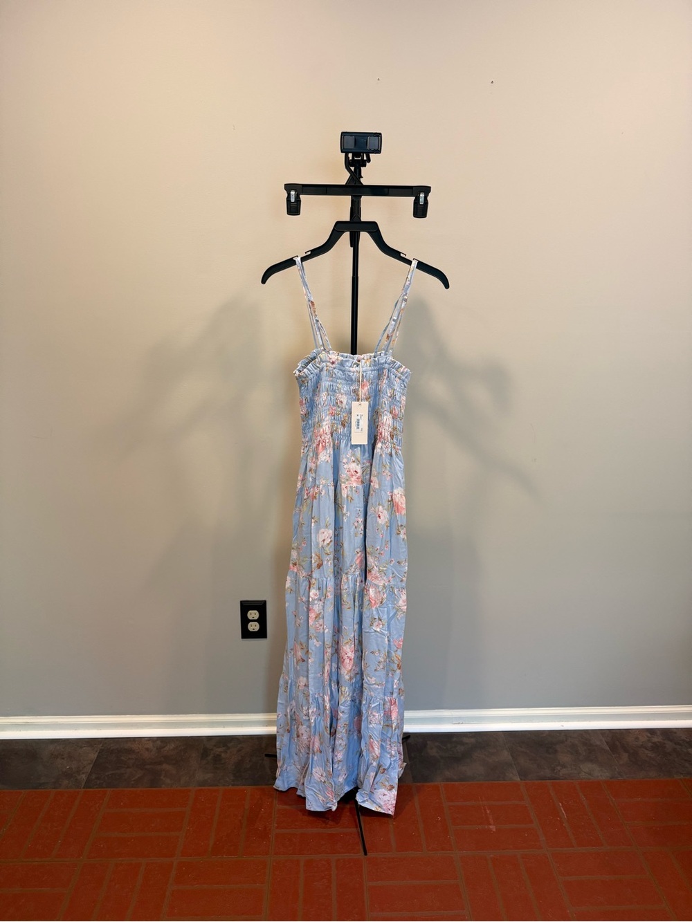 Altar'd State Light Blue Floral Maxi Dress with Smocked Bodice - Picture 3 of 4